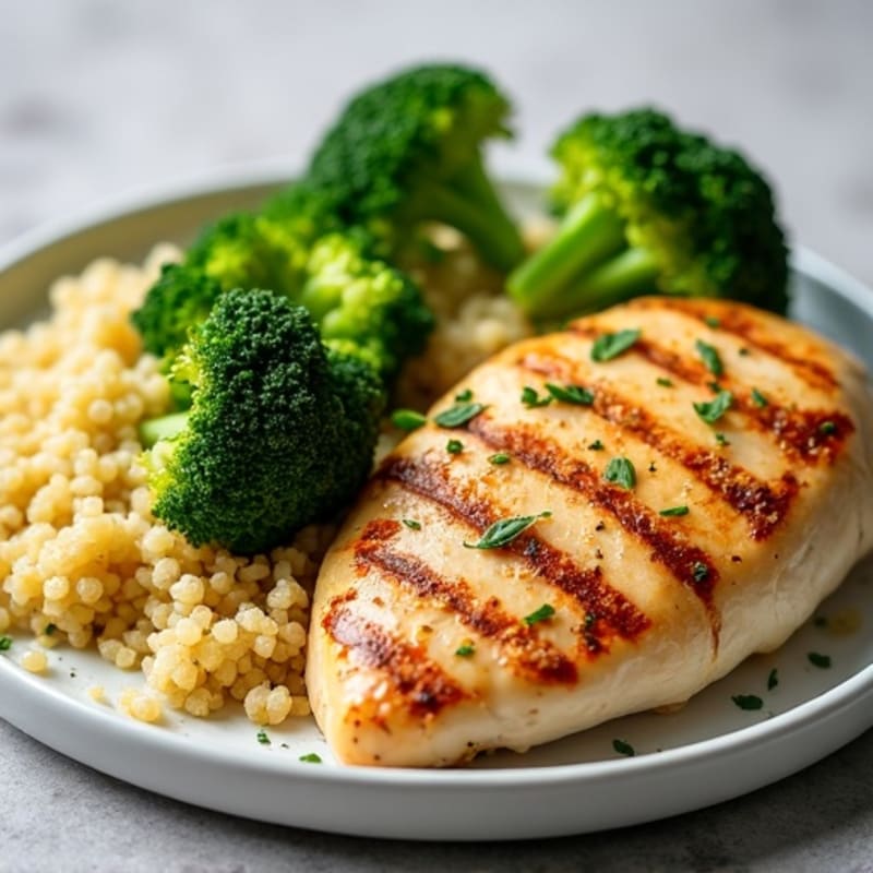 Grilled Chicken Breast with Quinoa and Roasted Broccoli
