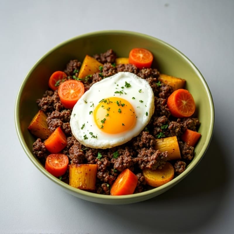Herb-Seasoned Ground Beef Bowl with Roasted Root Vegetables