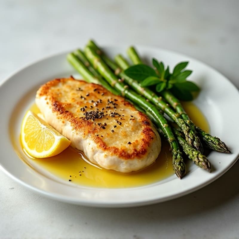Lemon Garlic Pan-Seared Chicken with Roasted Asparagus