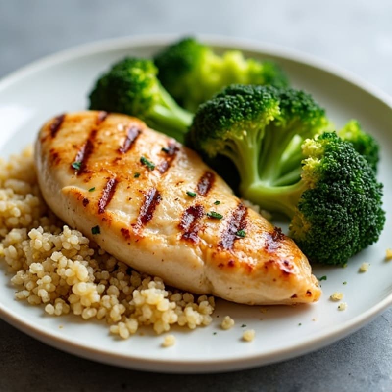 Grilled Chicken Breast with Roasted Broccoli and Quinoa