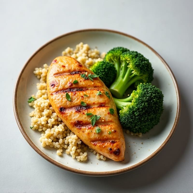 Grilled Chicken Breast with Quinoa and Steamed Broccoli