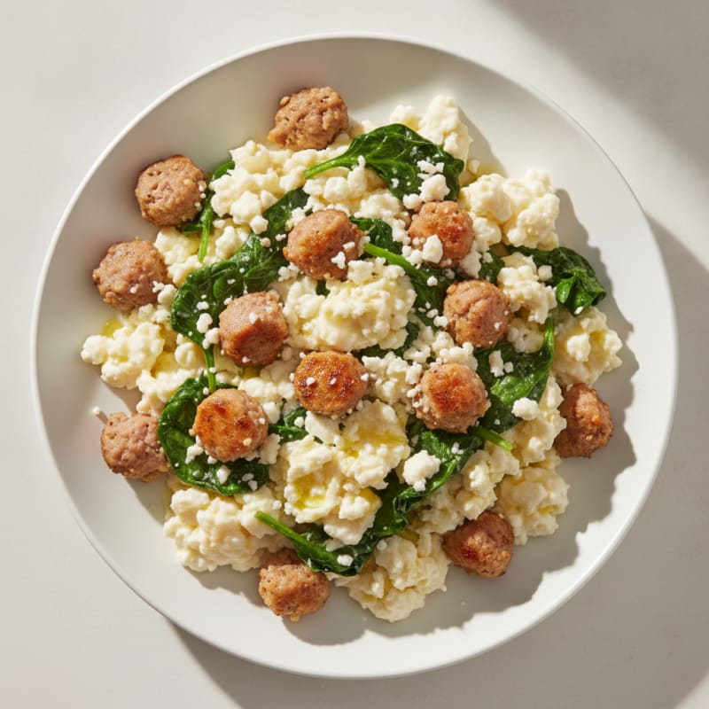 Egg White and Turkey Sausage Scramble with Spinach and Feta