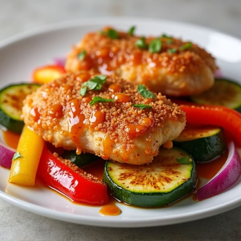 Crispy Baked Sweet and Sour Chicken with Roasted Vegetables