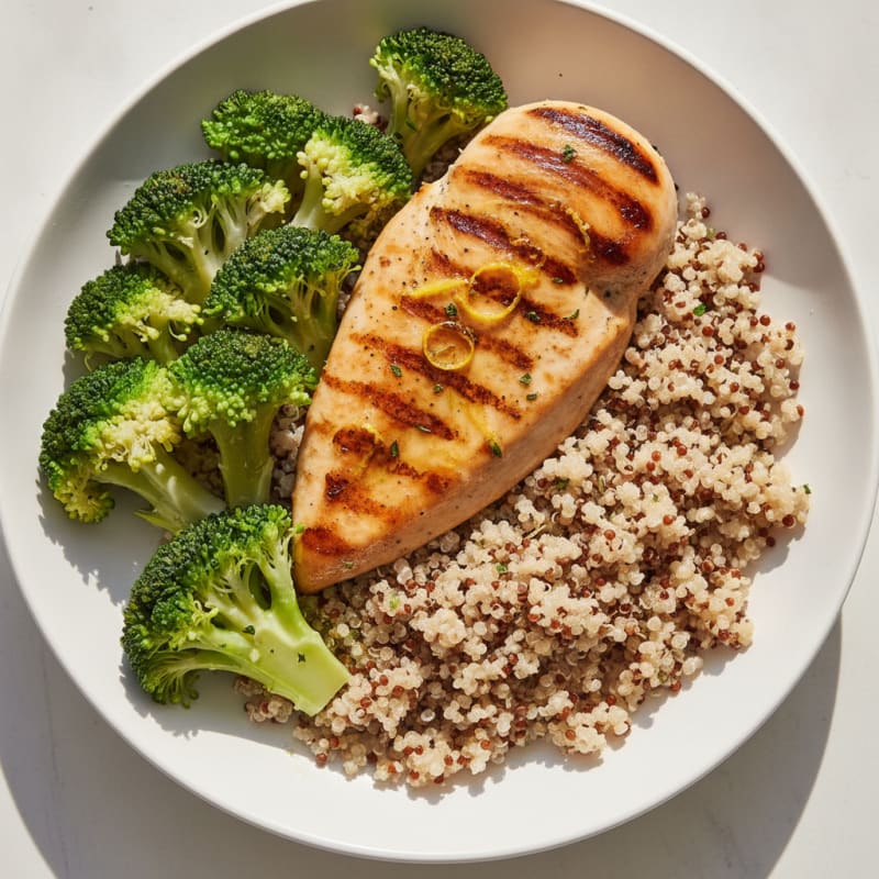 Grilled Chicken Breast with Quinoa and Steamed Broccoli