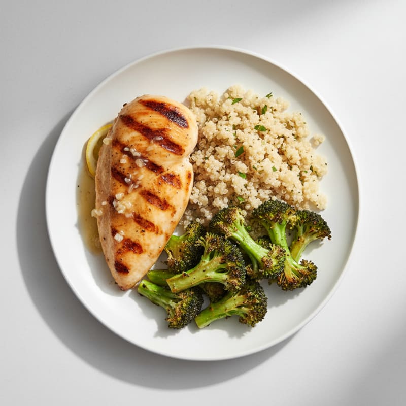 Grilled Chicken Breast with Quinoa and Roasted Broccoli