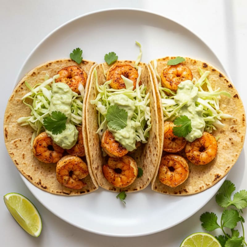 Chili-Lime Shrimp Tacos with Avocado Crema