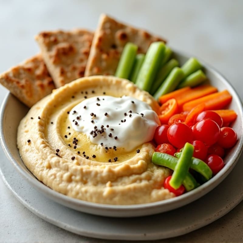 Creamy Classic Hummus with Warm Pita and Fresh Vegetables