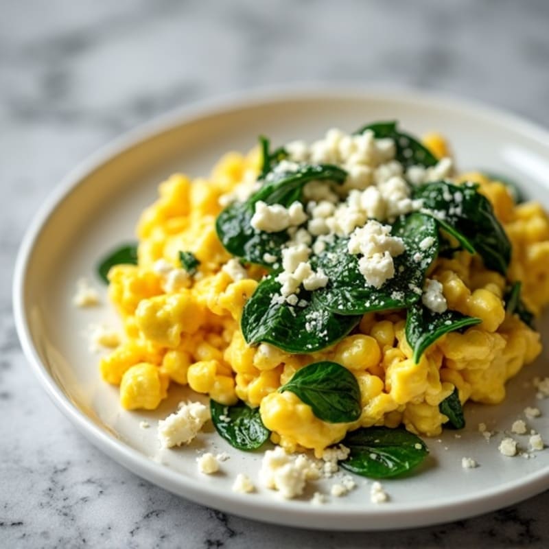 Creamy Scrambled Eggs with Sautéed Spinach and Feta