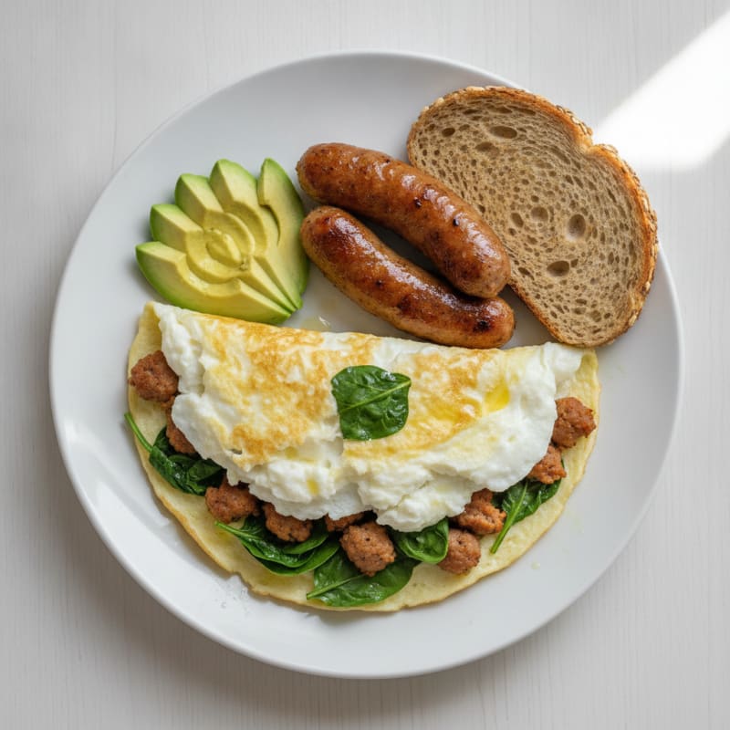 Egg White Spinach Omelette with Turkey Sausage