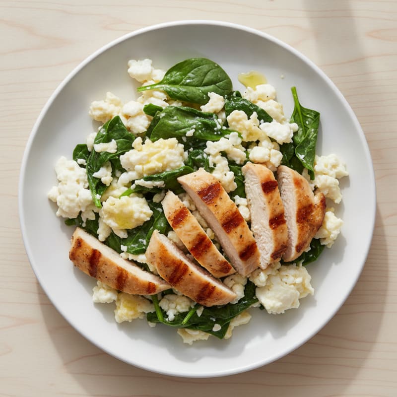 Egg White and Spinach Scramble with Grilled Chicken