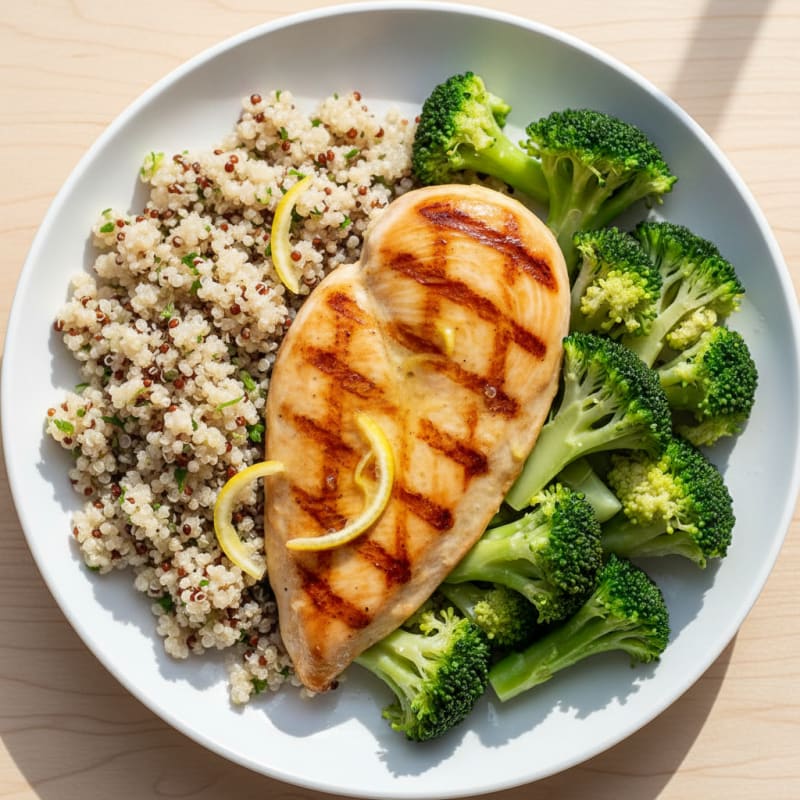 Grilled Chicken Breast with Quinoa and Steamed Broccoli