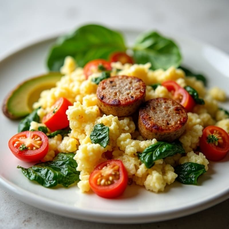 Egg White Scramble with Turkey Sausage and Spinach