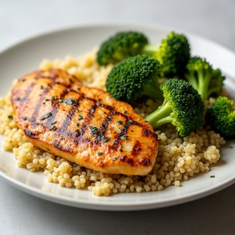 Grilled Chicken Breast with Quinoa and Roasted Broccoli