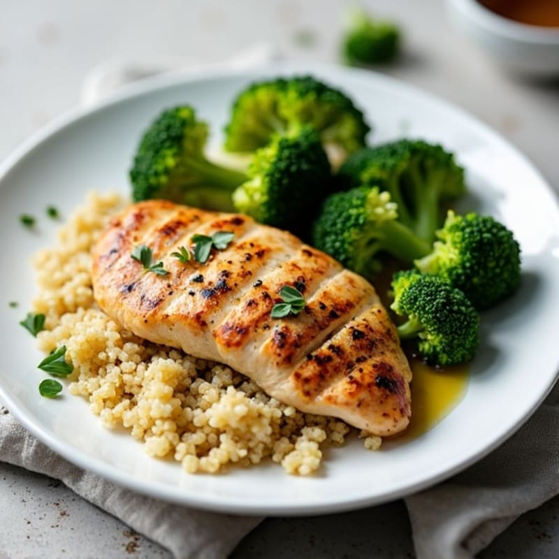 Grilled Chicken Breast with Quinoa and Roasted Broccoli