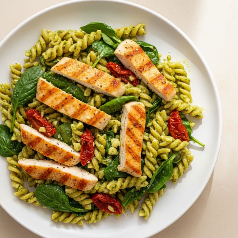Creamy Pesto Chicken Pasta with Sun-Dried Tomatoes