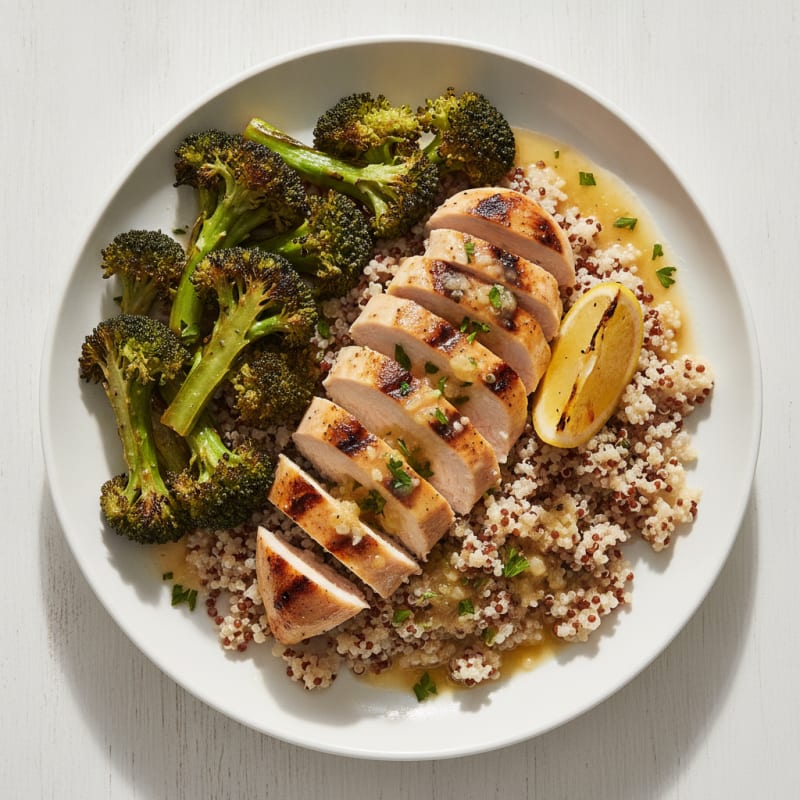 Grilled Chicken Breast with Quinoa and Roasted Broccoli