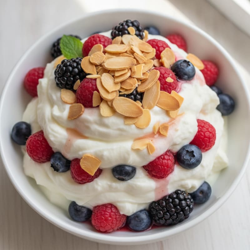 Greek Yogurt Protein Parfait with Mixed Berries and Almonds
