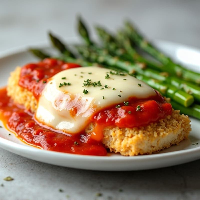Healthy Crispy Chicken Parmesan with Roasted Asparagus
