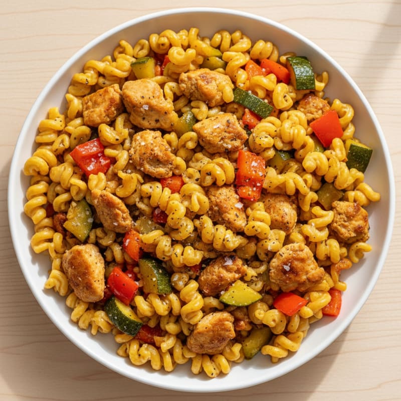 Ground Chicken Goodles Skillet with Roasted Vegetables