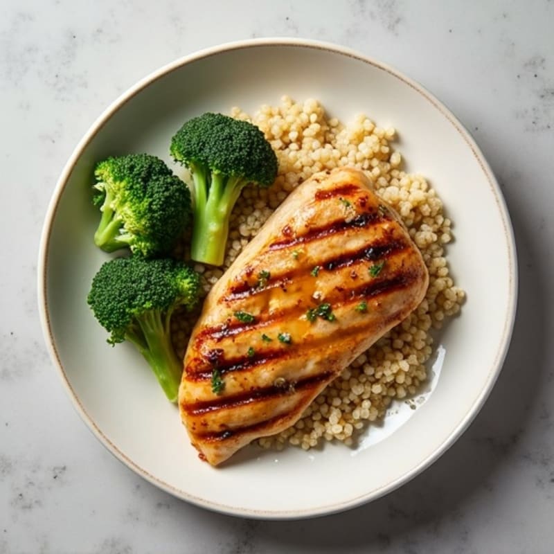 Grilled Chicken Breast with Roasted Broccoli and Quinoa
