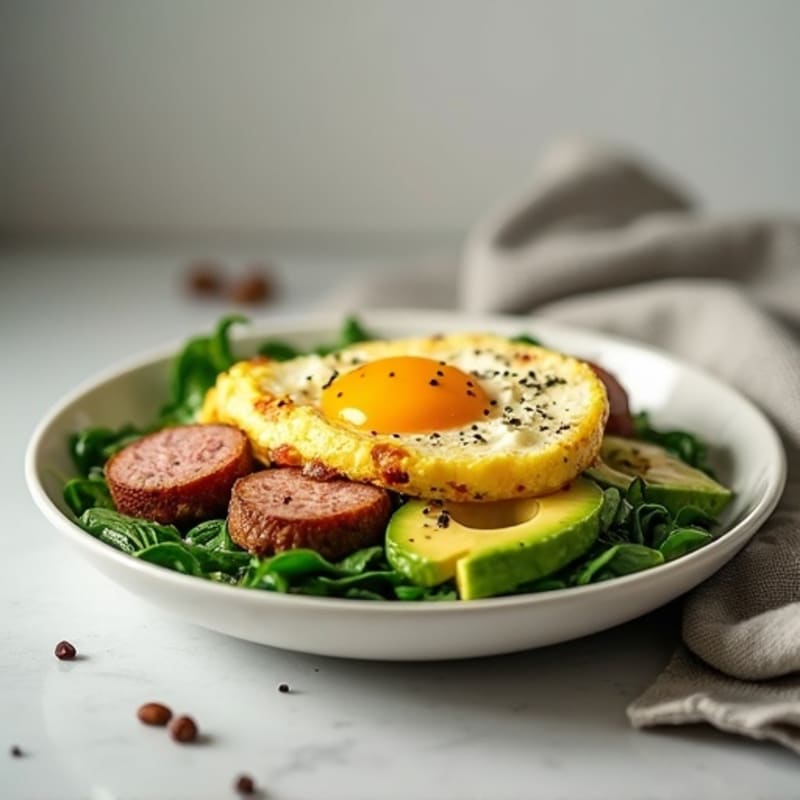 Egg White and Turkey Sausage Scramble with Sautéed Spinach