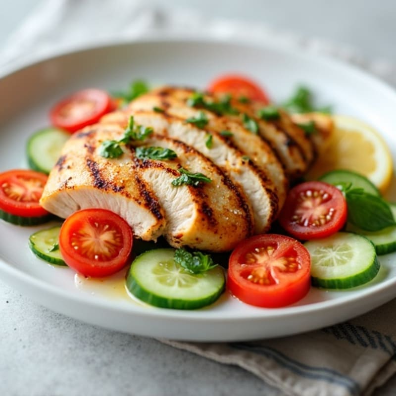 Grilled Turkey Breast with Crisp Cucumber Tomato Salad