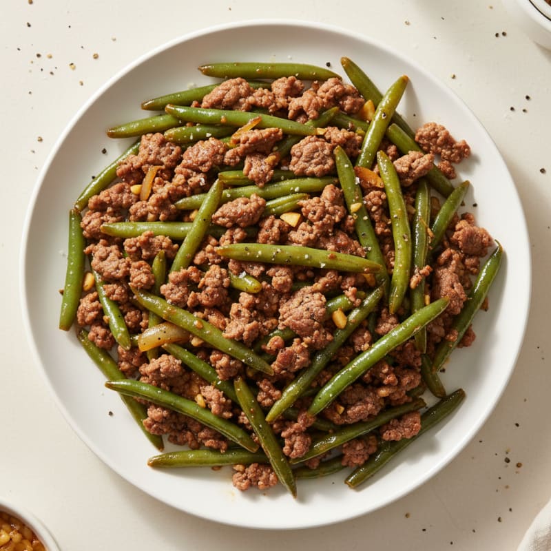 Savory Ground Beef with Garlic Green Beans
