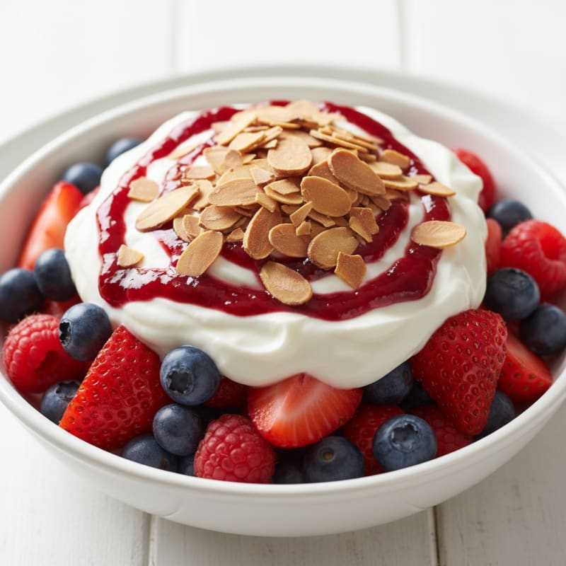 Greek Yogurt Protein Parfait with Mixed Berries and Almonds
