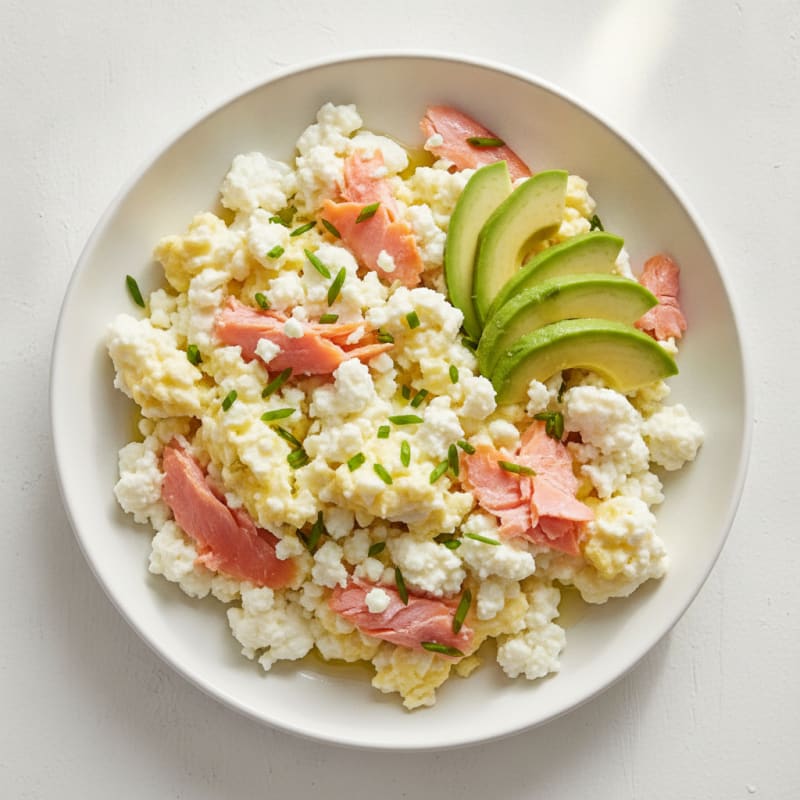Smoked Salmon Egg White Scramble with Low Fat Cottage Cheese