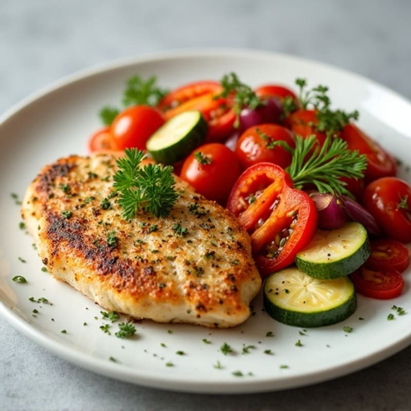 Herb-Crusted Pan Seared Chicken with Roasted Vegetables