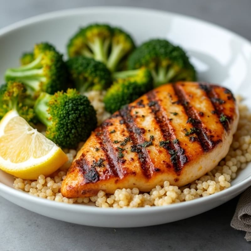 Grilled Chicken Breast with Quinoa and Roasted Broccoli