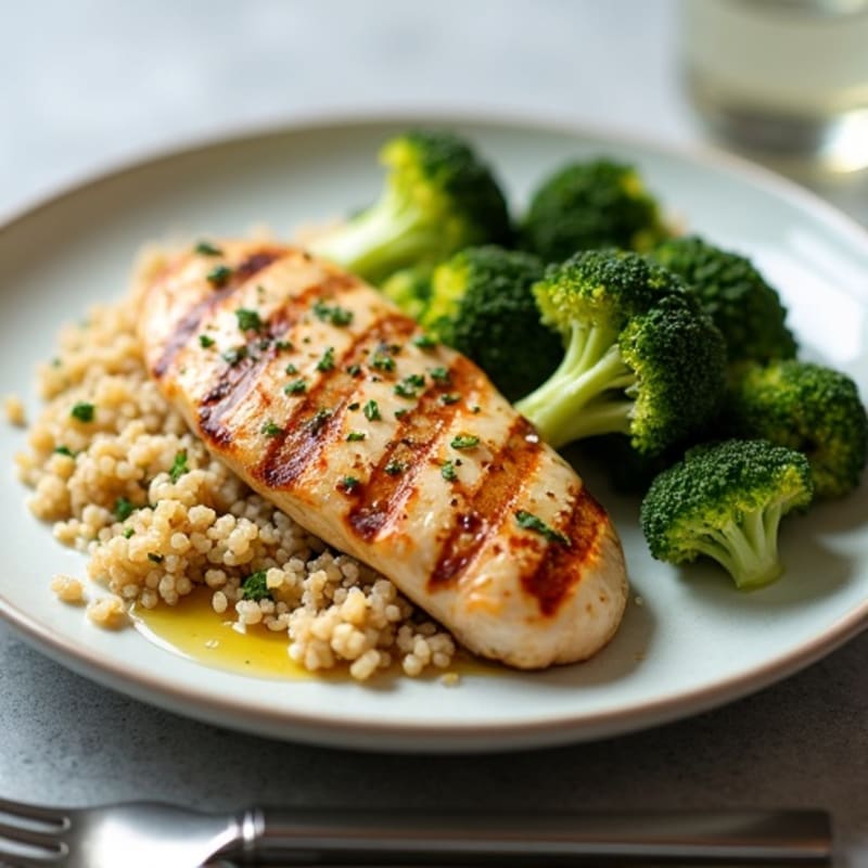 Grilled Chicken Breast with Quinoa and Roasted Broccoli