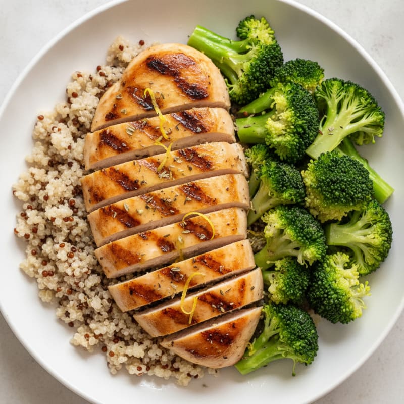 Grilled Chicken Breast with Quinoa and Steamed Broccoli
