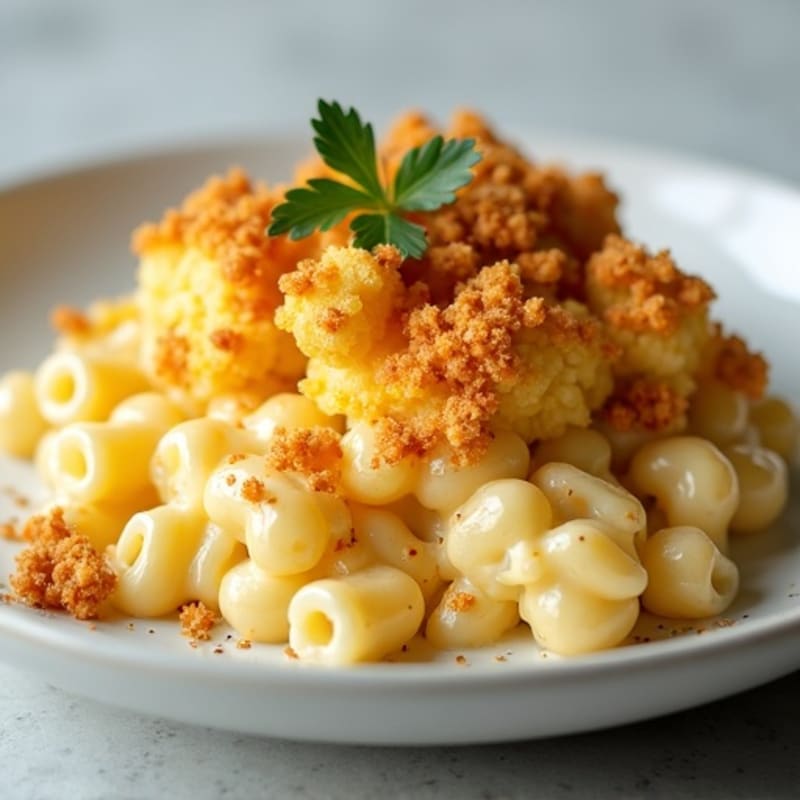 Baked Cauliflower Mac with Crispy Chickpea Crumbs