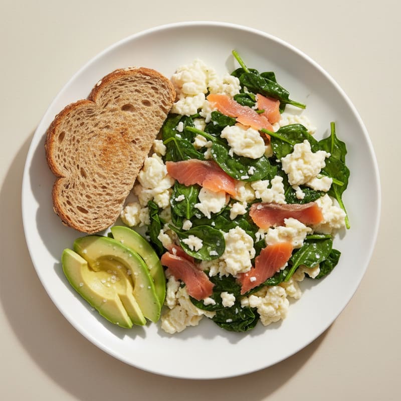 Egg White and Smoked Salmon Scramble with Spinach