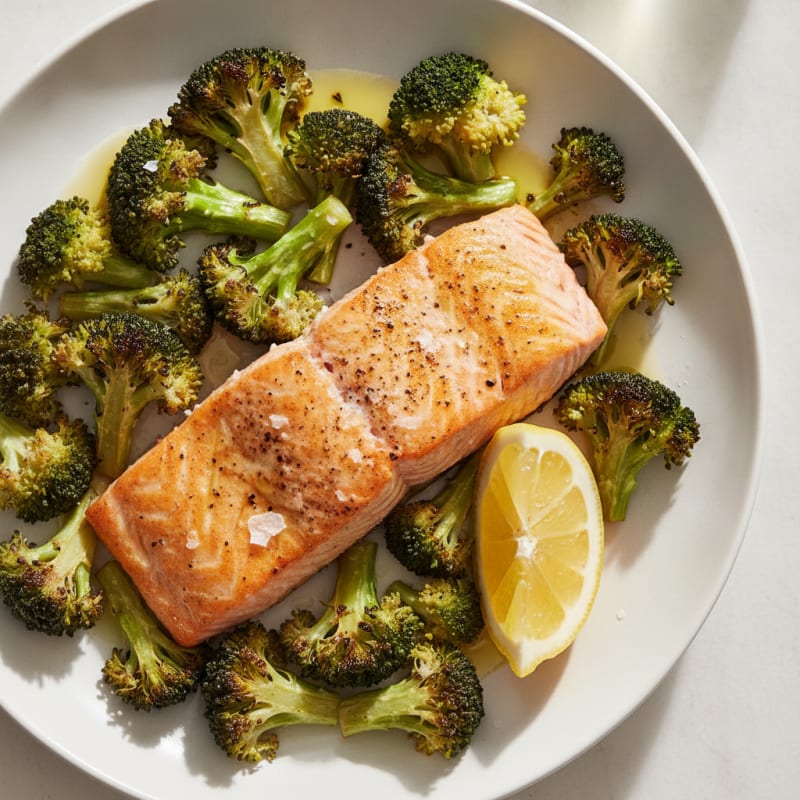 Seared Salmon with Roasted Broccoli and Lemon