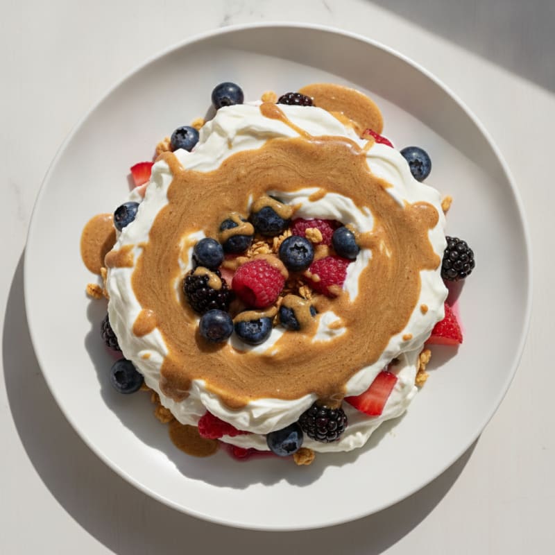 Greek Yogurt Protein Parfait with Mixed Berries and Almond Butter