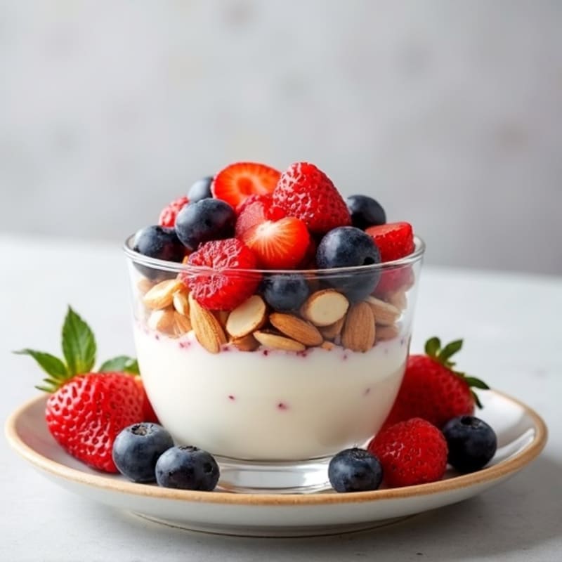 Greek Yogurt Protein Parfait with Mixed Berries and Almonds
