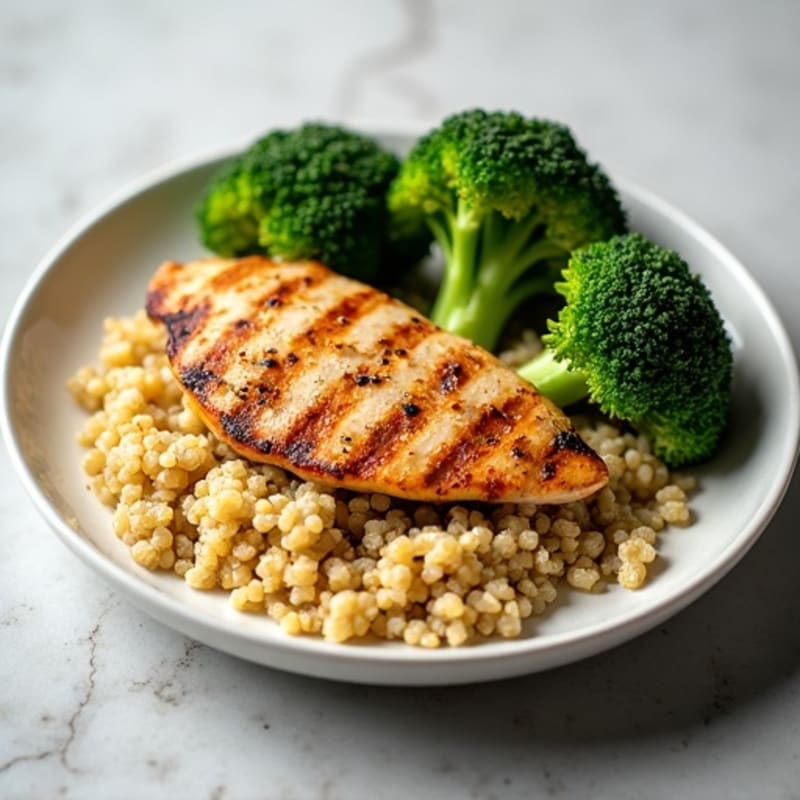 Grilled Chicken Breast with Quinoa and Roasted Broccoli