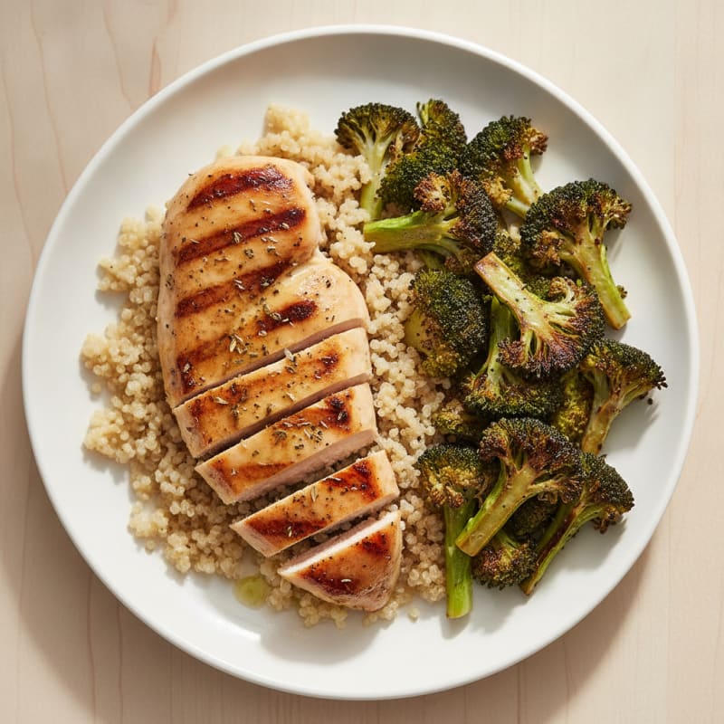 Grilled Chicken Breast with Quinoa and Roasted Broccoli