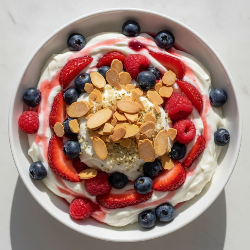 Greek Yogurt Protein Parfait with Mixed Berries and Almonds