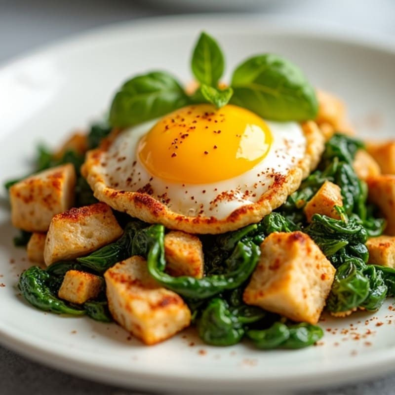 Spicy Chicken Egg Scramble with Sautéed Spinach