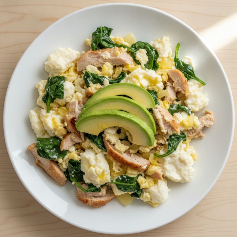 Egg White Scramble with Turkey Breast and Spinach