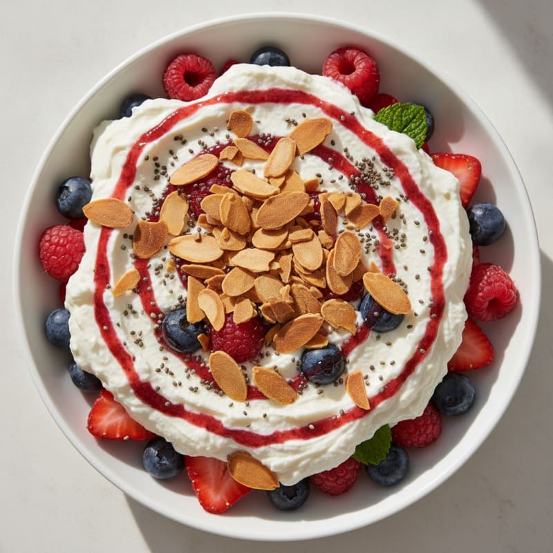 Greek Yogurt Protein Parfait with Mixed Berries and Almonds