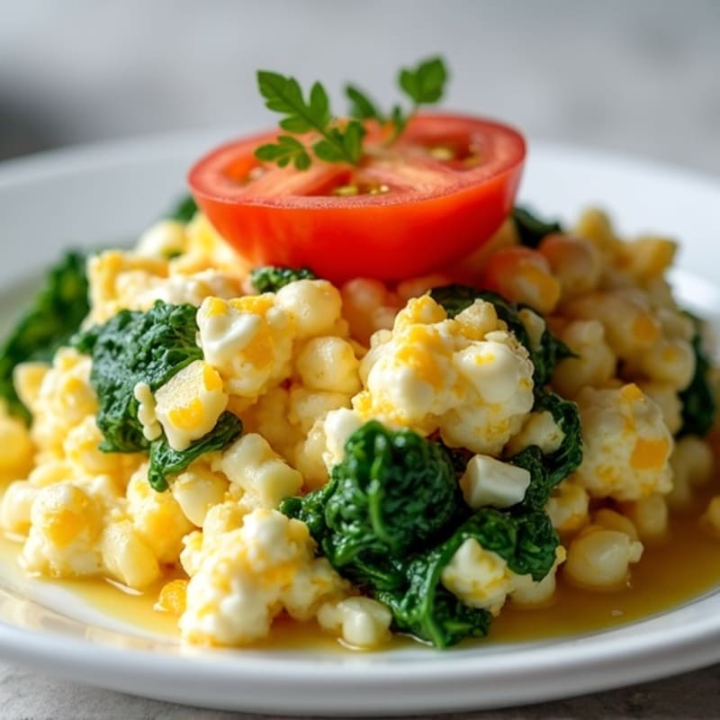 Egg White and Spinach Scramble with Cottage Cheese and Sliced Tomatoes