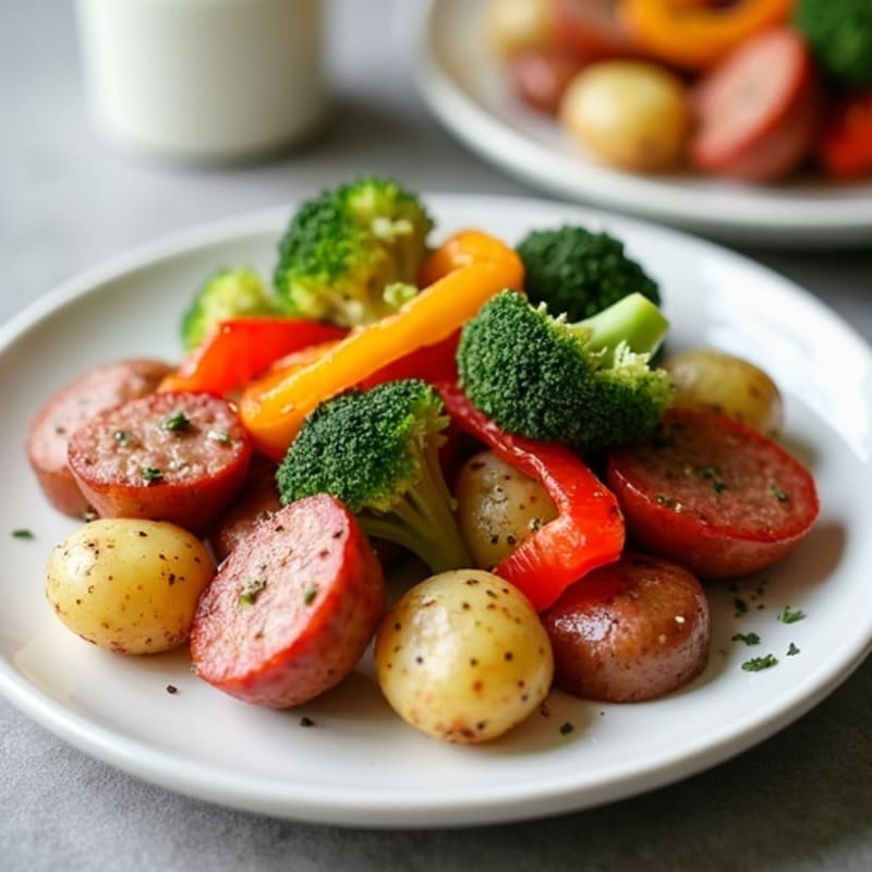 Healthy Lean Sausage and Roasted Potato Casserole with Veggies