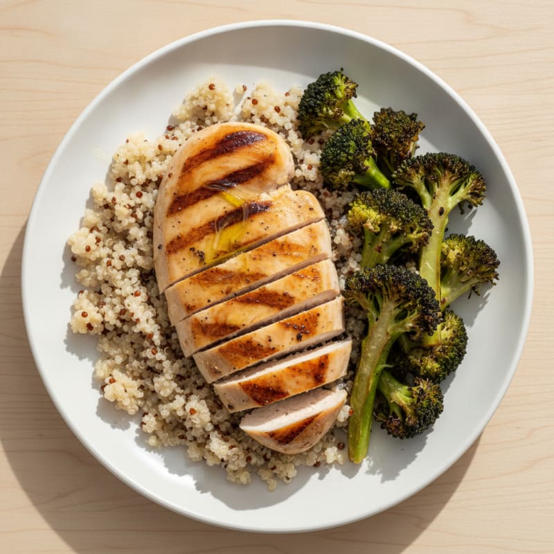 Grilled Chicken Breast with Quinoa and Roasted Broccoli