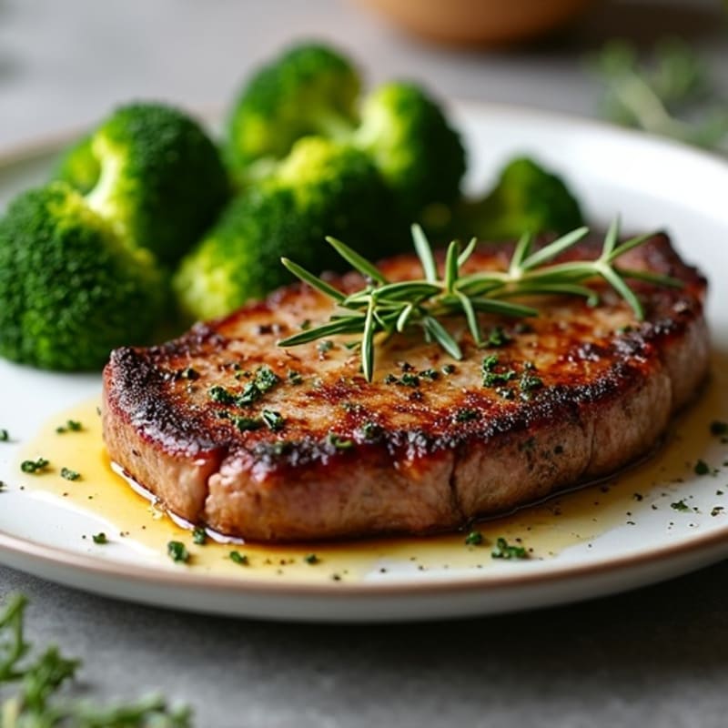Herb-Crusted Pan Seared Steak with Roasted Garlic