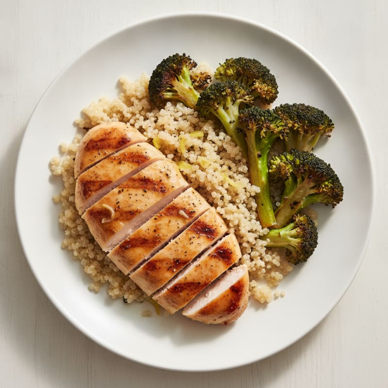 Grilled Chicken Breast with Quinoa and Roasted Broccoli