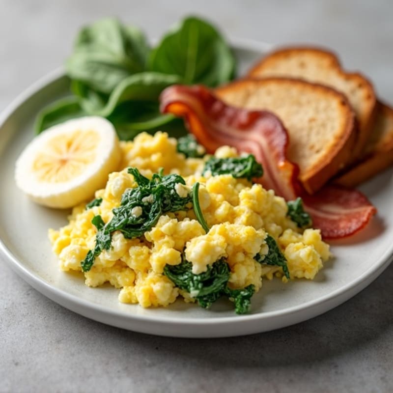 Cottage Cheese Scramble with Spinach and Turkey Bacon